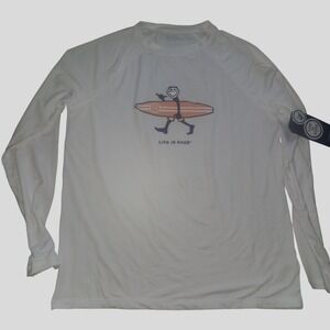 Life Is Good‎ Mens Long Sleeve Rash Guard Surf Tee White UPF 50+ Graphic Small
